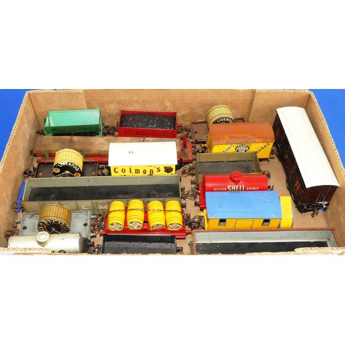 51 - Hornby '0' gauge; approximately fifty Goods Wagons and Vans, unboxed, including Colman's Mustard, re... 