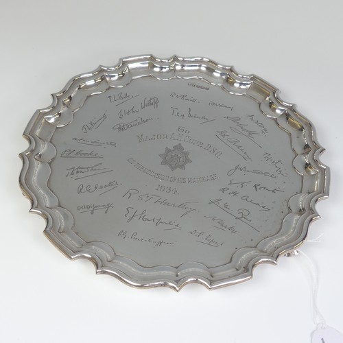 35 - A George V silver Salver, by Walker & Hall, hallmarked Sheffield, 1933, of shaped circular form ... 