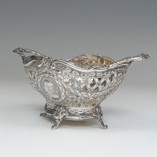 42 - An 18thC French silver Basket, with later imports marks for George Bedingham, Chester 1911, of oval ... 