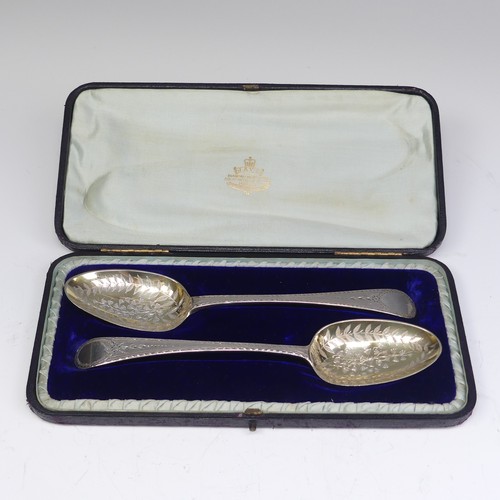 18 - A cased matched pair of George III silver Serving Spoons, one John Lambe, London 1788, the other Geo... 