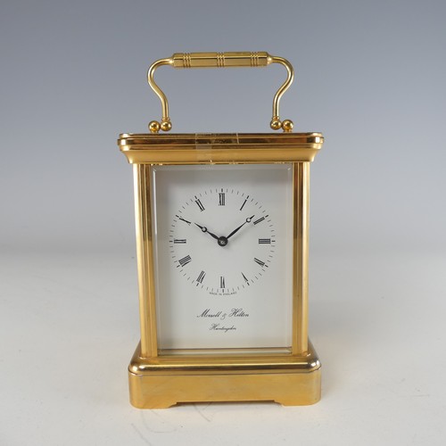 306 - An early 20th century English striking carriage Clock, by Morrell & Hilton, the white enamelled ... 