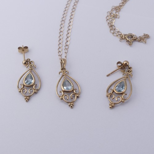 243 - A 9ct yellow gold 'Dreamcatcher' Necklace and Earring suite, the chain 45cm long, together with 9ct ... 