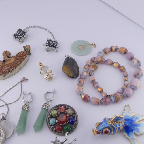 340 - A quantity of Jewellery and Costume Jewellery, including a facetted rock crystal pendant with 9ct go... 