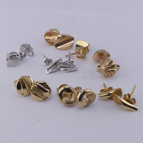 316 - Eight pairs of 9ct gold stud Earrings, two in white, the remainder yellow gold, modern abstract desi... 