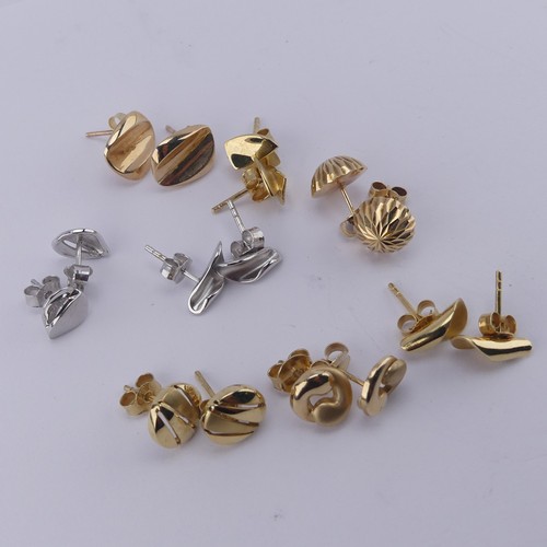 316 - Eight pairs of 9ct gold stud Earrings, two in white, the remainder yellow gold, modern abstract desi... 