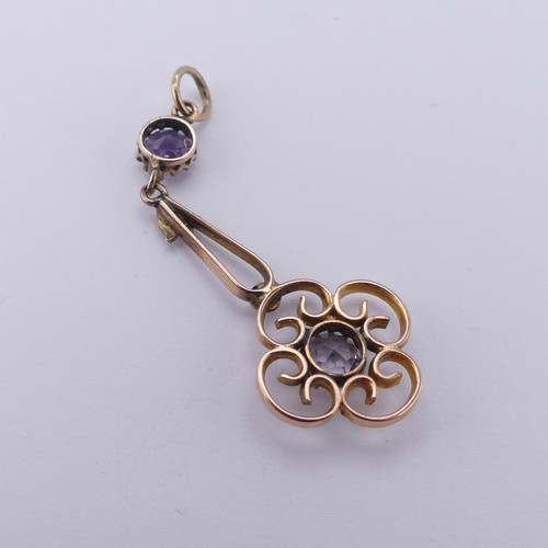 341 - An Edwardian amethyst and seed pearl Pendant, of open foliate form, unmarked, tested as 9ct gold, 4.... 