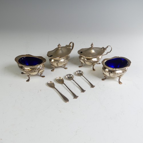 23 - A matched four piece silver Cruet Set, by Walker & Hall, the pair of open salts and one mustard ... 