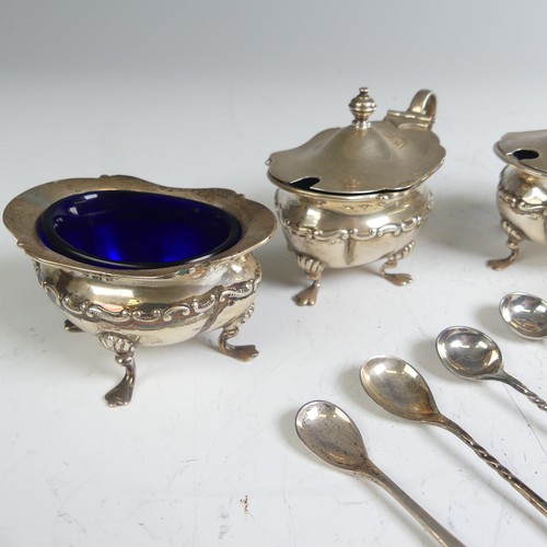 23 - A matched four piece silver Cruet Set, by Walker & Hall, the pair of open salts and one mustard ... 