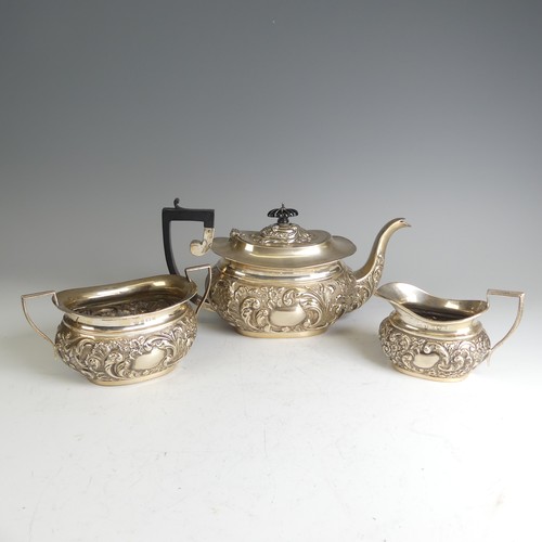 22 - A late Victorian silver three piece Tea Set, probably by Charles Horner, hallmarked Birmingham 1900,... 