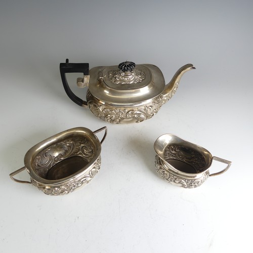 22 - A late Victorian silver three piece Tea Set, probably by Charles Horner, hallmarked Birmingham 1900,... 