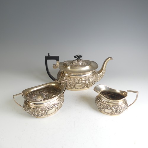 22 - A late Victorian silver three piece Tea Set, probably by Charles Horner, hallmarked Birmingham 1900,... 