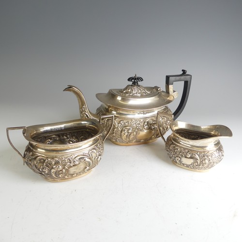 22 - A late Victorian silver three piece Tea Set, probably by Charles Horner, hallmarked Birmingham 1900,... 