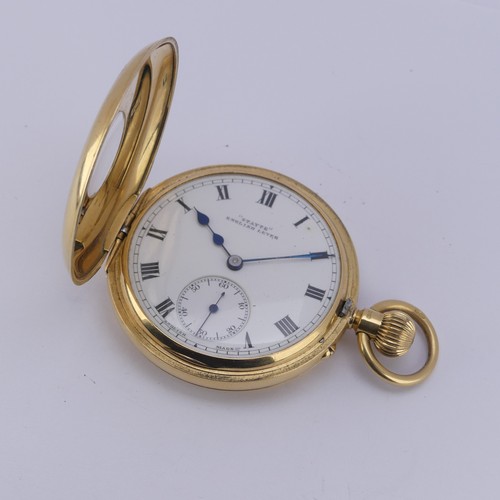 121 - An 18ct yellow gold half hunter Pocket Watch, the white enamel dial signed 'Stayte English Lever', w... 