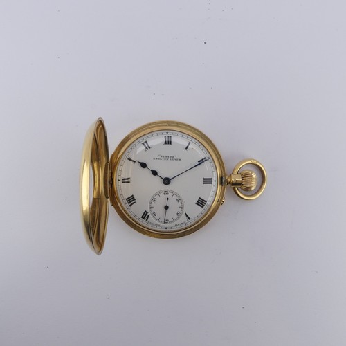 121 - An 18ct yellow gold half hunter Pocket Watch, the white enamel dial signed 'Stayte English Lever', w... 