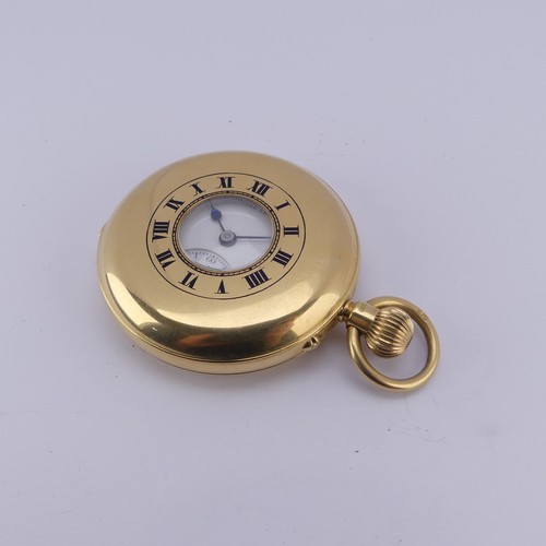 121 - An 18ct yellow gold half hunter Pocket Watch, the white enamel dial signed 'Stayte English Lever', w... 