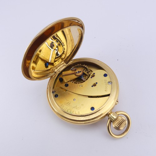 121 - An 18ct yellow gold half hunter Pocket Watch, the white enamel dial signed 'Stayte English Lever', w... 