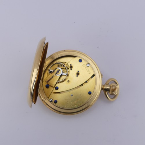 121 - An 18ct yellow gold half hunter Pocket Watch, the white enamel dial signed 'Stayte English Lever', w... 