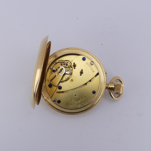 121 - An 18ct yellow gold half hunter Pocket Watch, the white enamel dial signed 'Stayte English Lever', w... 