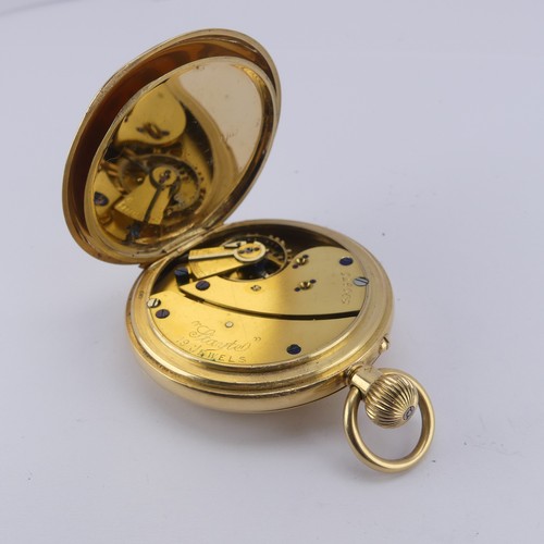 121 - An 18ct yellow gold half hunter Pocket Watch, the white enamel dial signed 'Stayte English Lever', w... 