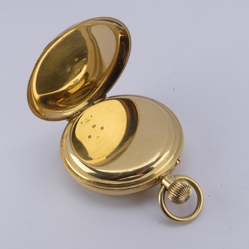 121 - An 18ct yellow gold half hunter Pocket Watch, the white enamel dial signed 'Stayte English Lever', w... 