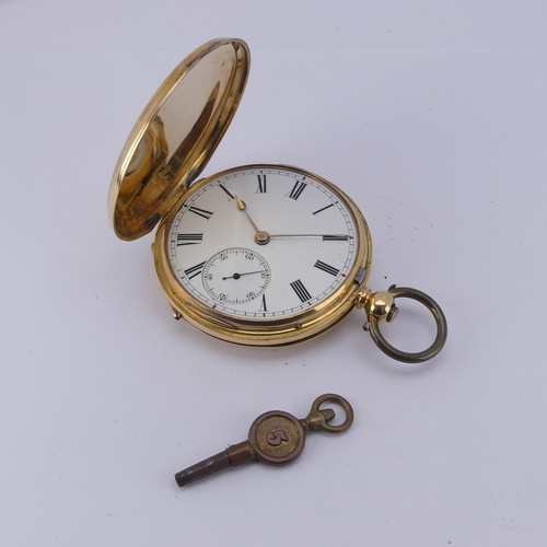 122 - A Victorian 18ct yellow gold hunter Pocket Watch, the unsigned white enamel dial with Roman Numerals... 