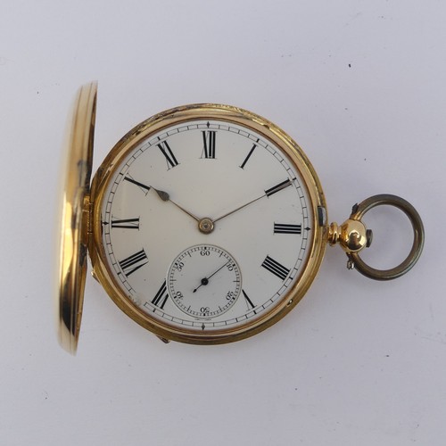 122 - A Victorian 18ct yellow gold hunter Pocket Watch, the unsigned white enamel dial with Roman Numerals... 