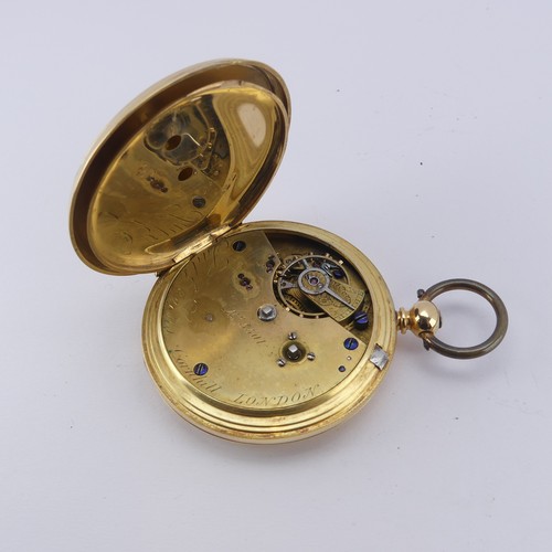 122 - A Victorian 18ct yellow gold hunter Pocket Watch, the unsigned white enamel dial with Roman Numerals... 