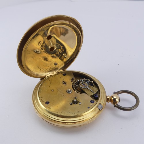 122 - A Victorian 18ct yellow gold hunter Pocket Watch, the unsigned white enamel dial with Roman Numerals... 