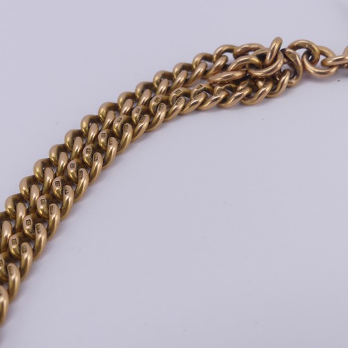 245 - A 15ct yellow gold double Albert Watch Chain, the T-Bar suspending two curb link chains, each termin... 