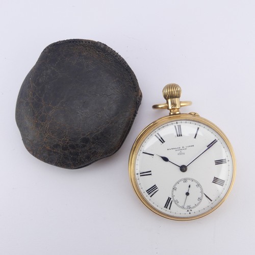 123 - An 18ct yellow gold open face Pocket Watch, the white enamel dial signed 'Barraud & Lunds London... 