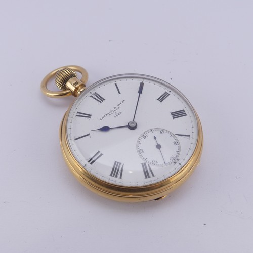 123 - An 18ct yellow gold open face Pocket Watch, the white enamel dial signed 'Barraud & Lunds London... 