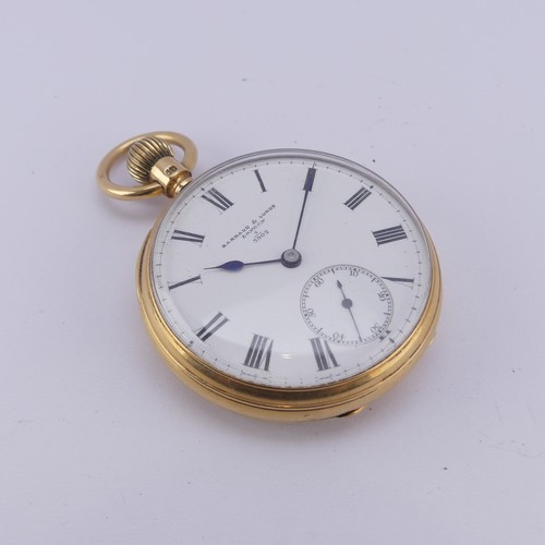 123 - An 18ct yellow gold open face Pocket Watch, the white enamel dial signed 'Barraud & Lunds London... 