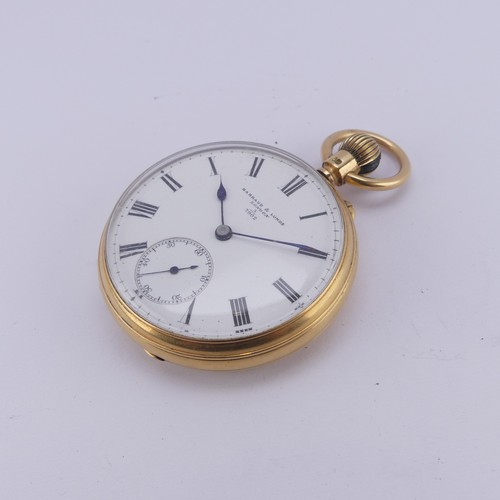 123 - An 18ct yellow gold open face Pocket Watch, the white enamel dial signed 'Barraud & Lunds London... 