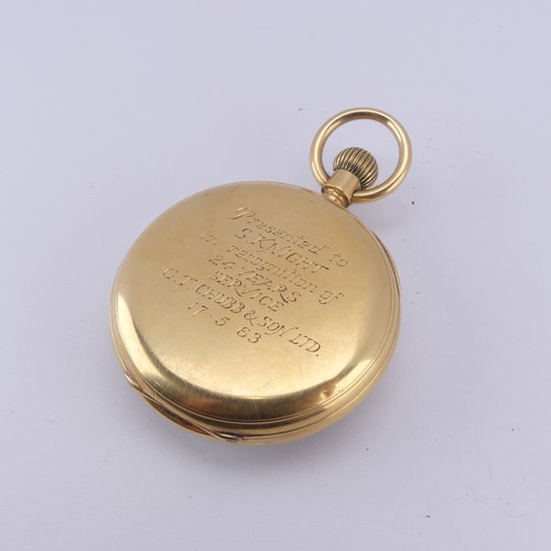 123 - An 18ct yellow gold open face Pocket Watch, the white enamel dial signed 'Barraud & Lunds London... 