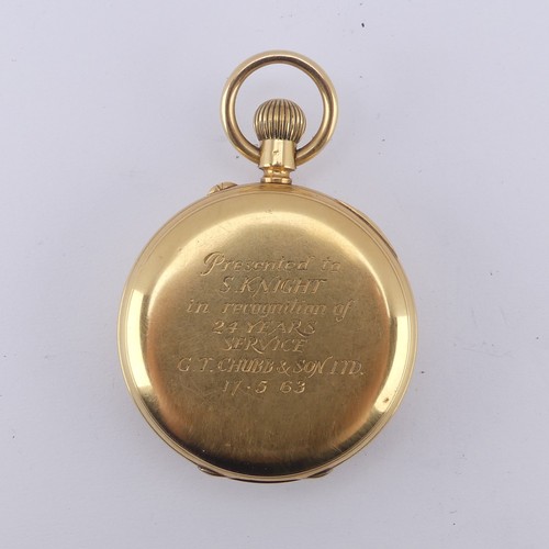 123 - An 18ct yellow gold open face Pocket Watch, the white enamel dial signed 'Barraud & Lunds London... 