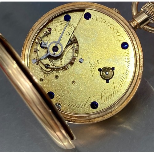 123 - An 18ct yellow gold open face Pocket Watch, the white enamel dial signed 'Barraud & Lunds London... 