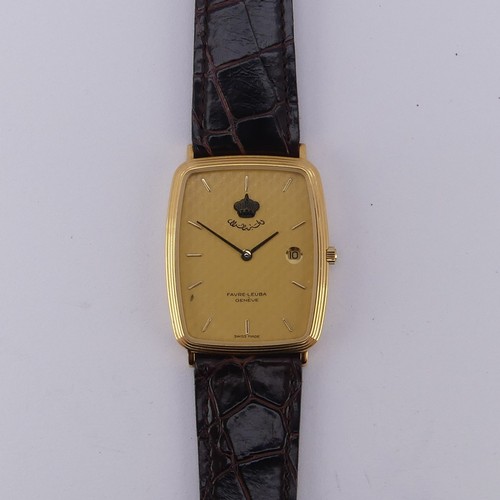 125 - A Favre-Leuba gold plated quartz Wristwatch, ref. 0913-51-485, 26mm wide, on branded brown crocodile... 