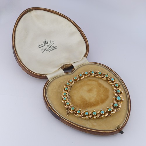 281 - An Edwardian 15ct gold turquoise and seed pearl Bracelet, with integral snap, approx. 19cm long, tot... 