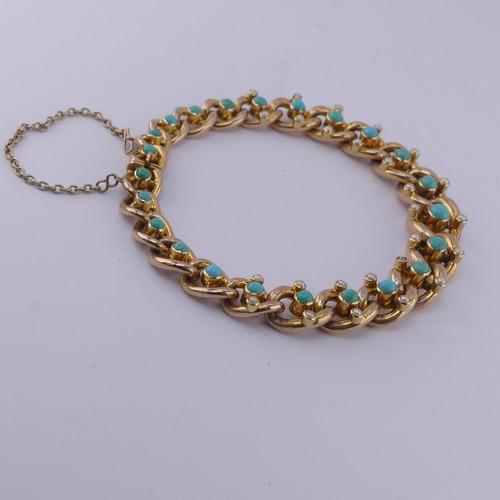 281 - An Edwardian 15ct gold turquoise and seed pearl Bracelet, with integral snap, approx. 19cm long, tot... 