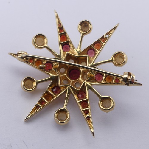 318 - A garnet and cultured pearl star Brooch, in the Victorian style, all mounted in 9ct yellow gold, 38m... 