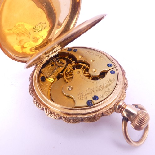 127 - An Elgin 14ct gold lady's hunter Pocket Watch, white enamel dial with Roman numerals and subsidiary ... 