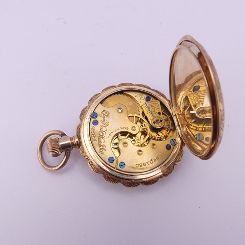 127 - An Elgin 14ct gold lady's hunter Pocket Watch, white enamel dial with Roman numerals and subsidiary ... 