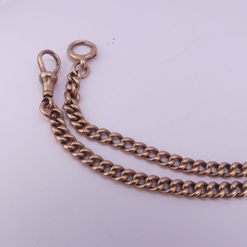 247 - A 9ct rose gold curb link Watch Chain, one end with clip fitting, the other bolt ring, 45cm long, 27... 