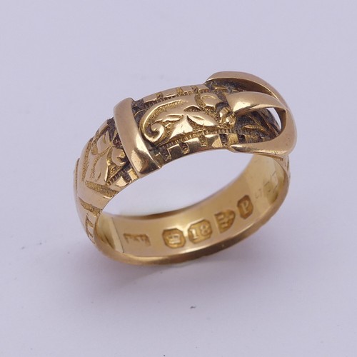 151 - A late Victorian 18ct yellow gold Buckle Ring, hallmarked Chester 1898, Size J½, 4.8g.... 