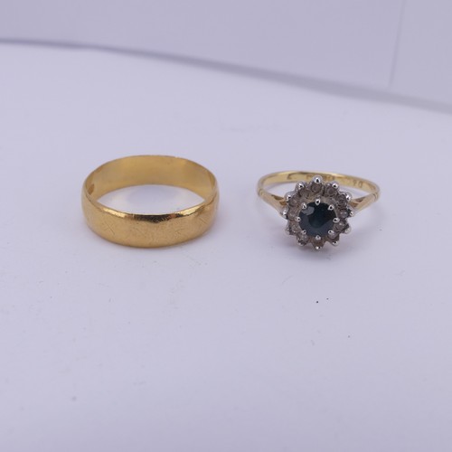 343 - A 22ct yellow gold Band, Size O, 3.2g, together with a small sapphire and diamond cluster ring, moun... 