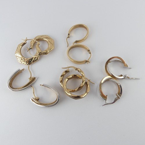 321 - Five pair of 9ct gold hollow hoop Earrings, approx. total weight 9.2g (5 pairs)