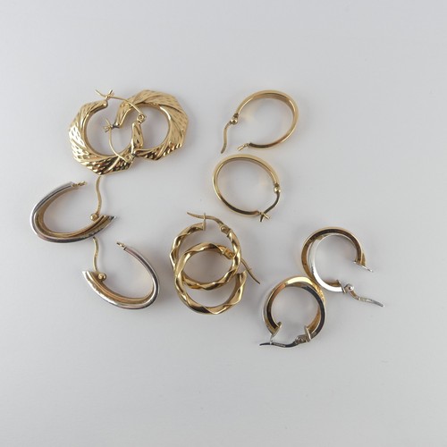 321 - Five pair of 9ct gold hollow hoop Earrings, approx. total weight 9.2g (5 pairs)