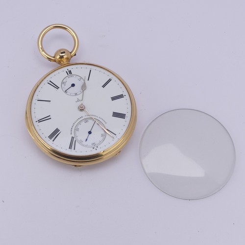 129 - A Victorian 18ct yellow gold open face Pocket Watch, by Barraud & Lunds, with white enamel dial,... 