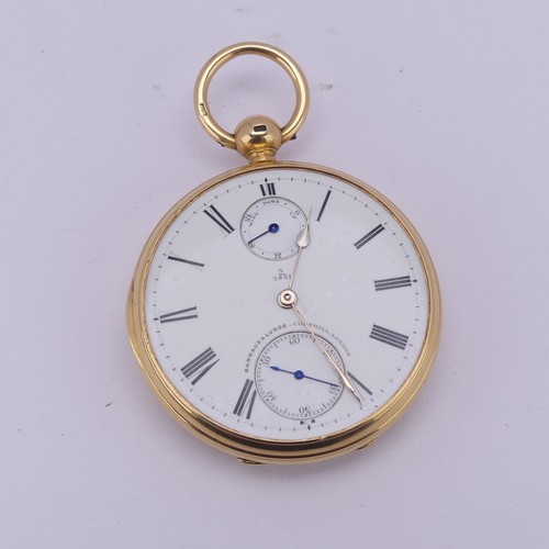 129 - A Victorian 18ct yellow gold open face Pocket Watch, by Barraud & Lunds, with white enamel dial,... 