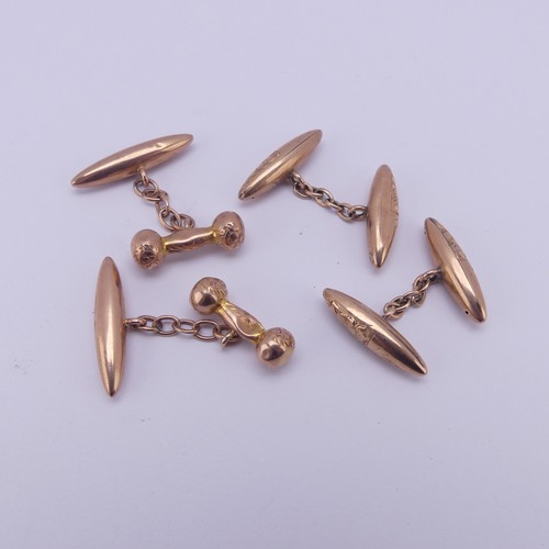 353 - A pair of 9ct rose gold bullet shaped Cufflinks, together with another pair damaged, approx. total w... 